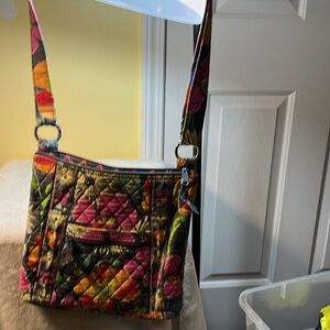 Bag, Vera Bradley, floral pattern, rose, yellow, orange, zipper outside pocket